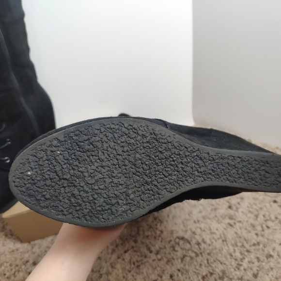 Just Fab Black Lace Up Wedge Boots Faux Suede - Picture 3 of 3